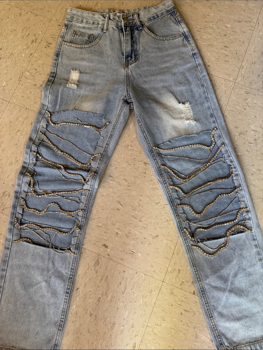 Kiwi Light Blue Embellished Straight Leg Jeans